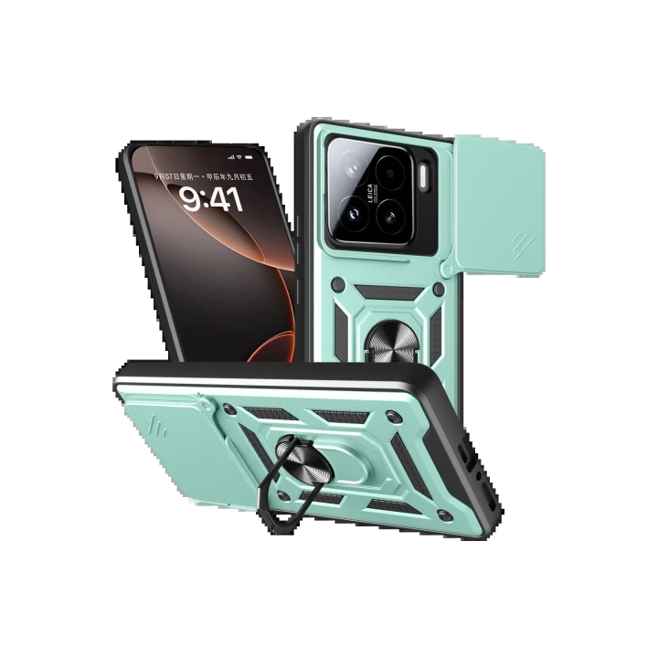 BFS  Xiaomi Mi 15 Kılıf Pars Lens Yüzüklü Silikon - Yeşil