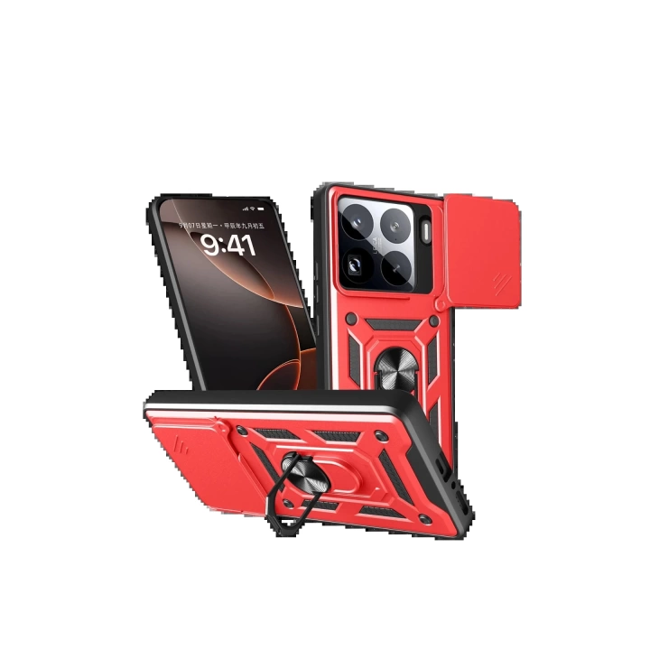 BFS  Xiaomi Mi 15 Pro Kılıf Pars Lens Yüzüklü Silikon - Kırmızı
