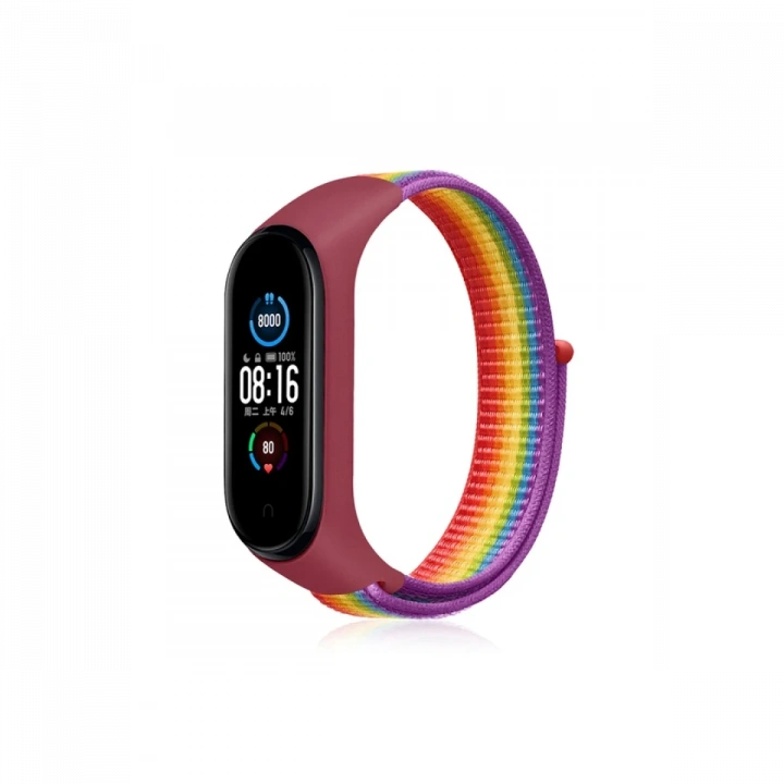 BFS  Xiaomi Mi Band 4 Hasırlı Cırtcırtlı Kordon - Gökkuşağı