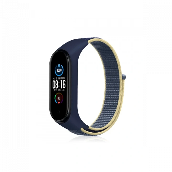 BFS  Xiaomi Mi Band 4 Hasırlı Cırtcırtlı Kordon - Sarı-Lacivert