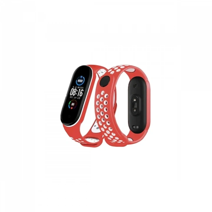 BFS  Xiaomi Mi Band 4 Spor Delikli Kordon - Kırmızı-Beyaz