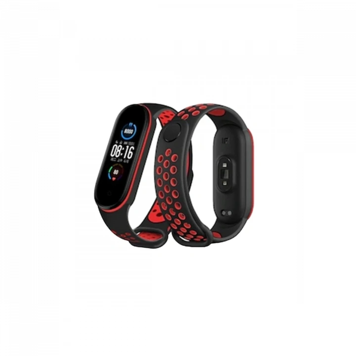 BFS  Xiaomi Mi Band 6 Spor Delikli Kordon - Siyah-Kırmızı