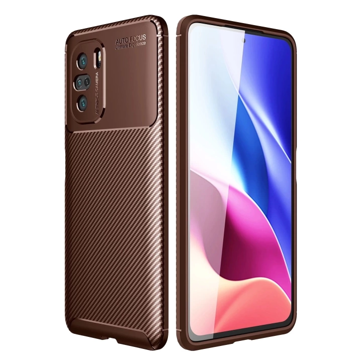 BFS  Xiaomi Poco F3 Kılıf Auto Focus Karbon Kapak - Kahverengi