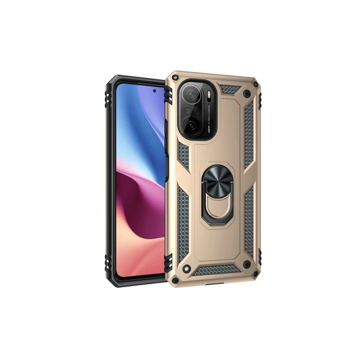 BFS  Xiaomi Poco F3 Kılıf Sofya Yüzüklü Silikon Kapak - Gold