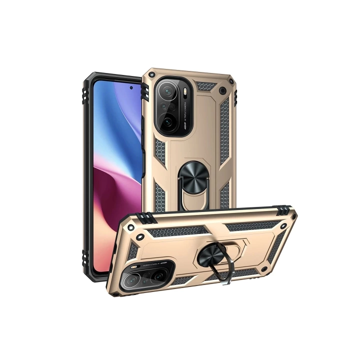 BFS  Xiaomi Poco F3 Kılıf Sofya Yüzüklü Silikon Kapak - Gold