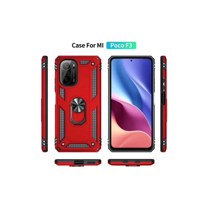 BFS  Xiaomi Poco F3 Kılıf Sofya Yüzüklü Silikon Kapak - Kırmızı