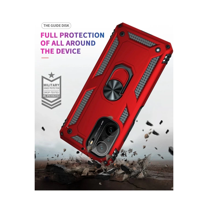BFS  Xiaomi Poco F3 Kılıf Sofya Yüzüklü Silikon Kapak - Kırmızı