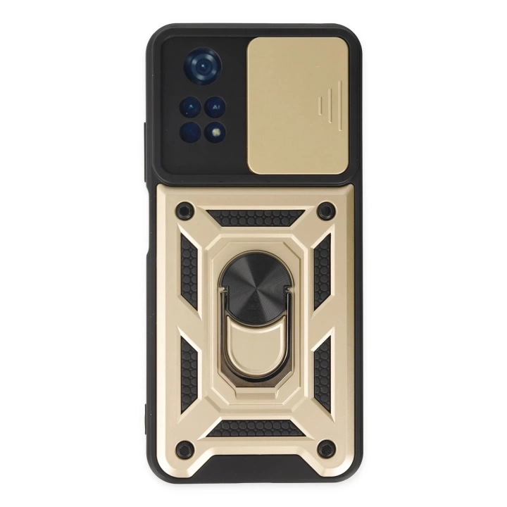 BFS  Xiaomi Poco M4 Pro 4G Kılıf Pars Lens Yüzüklü Silikon - Gold