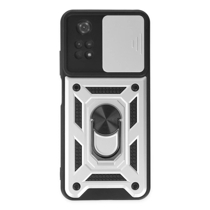BFS  Xiaomi Poco M4 Pro 4G Kılıf Pars Lens Yüzüklü Silikon - Gümüş
