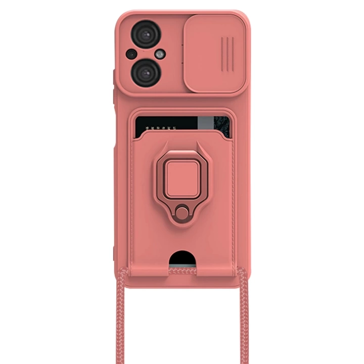 BFS  Xiaomi Poco M5 Kılıf Zuma Kartvizitli Yüzüklü Silikon - Pembe