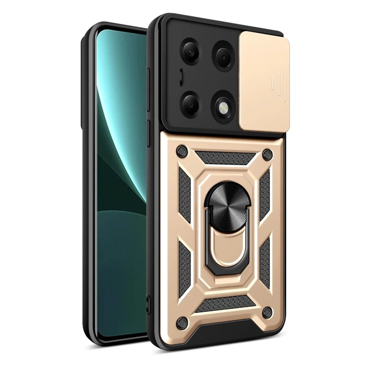 BFS Xiaomi Poco M6 Pro 4G Kılıf Pars Lens Yüzüklü Silikon - Gold