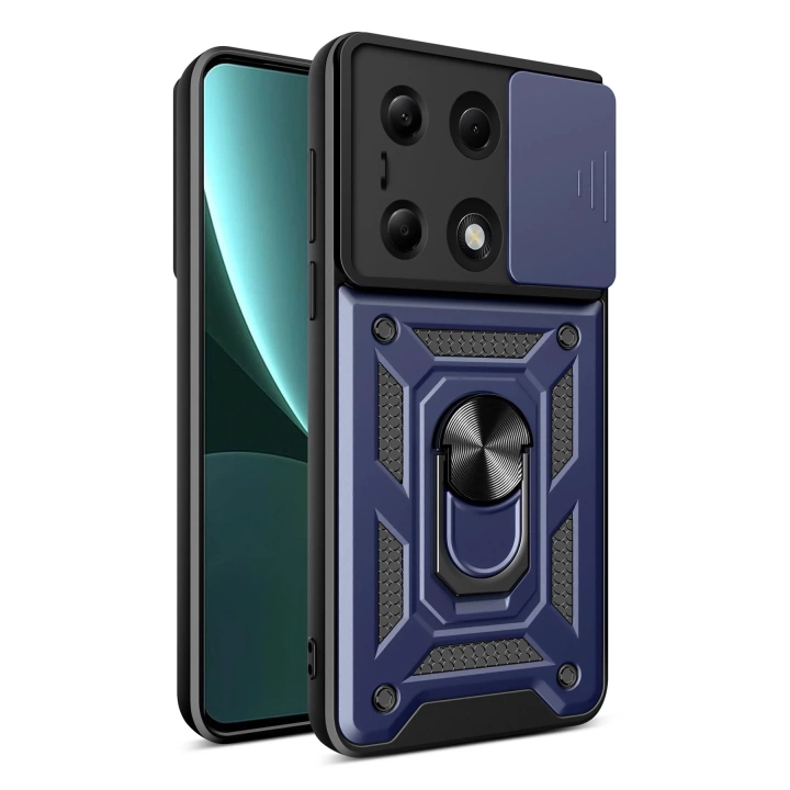 BFS Xiaomi Poco M6 Pro 4G Kılıf Pars Lens Yüzüklü Silikon - Lacivert