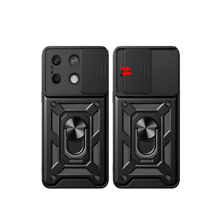 BFS  Xiaomi Poco M6 Pro 4G Kılıf Pars Lens Yüzüklü Silikon - Siyah