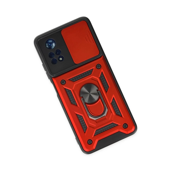 BFS  Xiaomi Poco X4 Pro 5G Kılıf Pars Lens Yüzüklü Silikon - Kırmızı