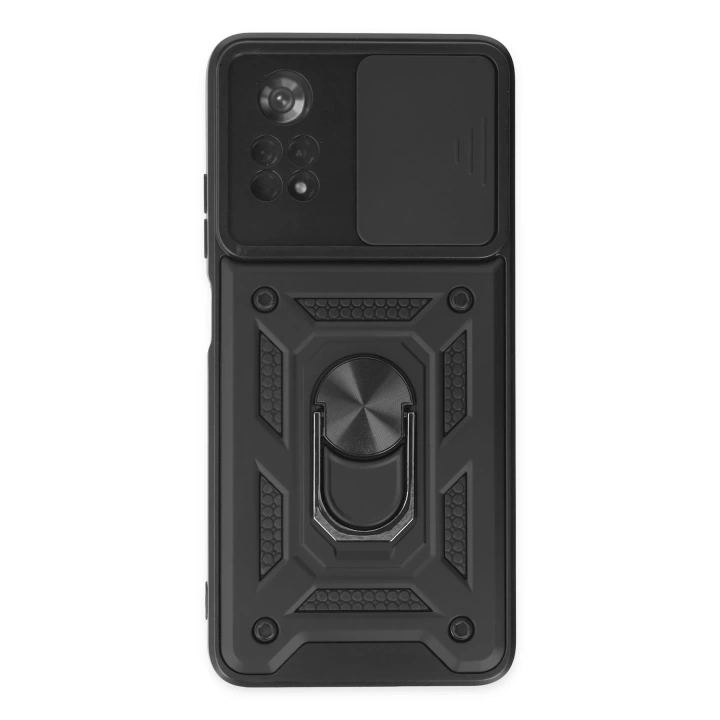 BFS  Xiaomi Poco X4 Pro 5G Kılıf Pars Lens Yüzüklü Silikon - Siyah
