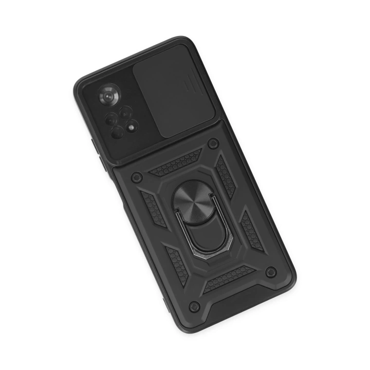 BFS  Xiaomi Poco X4 Pro 5G Kılıf Pars Lens Yüzüklü Silikon - Siyah
