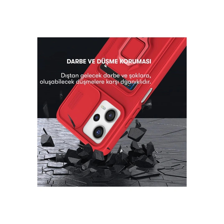 BFS  Xiaomi Poco X5 5G Kılıf Zuma Kartvizitli Yüzüklü Silikon - Kırmızı