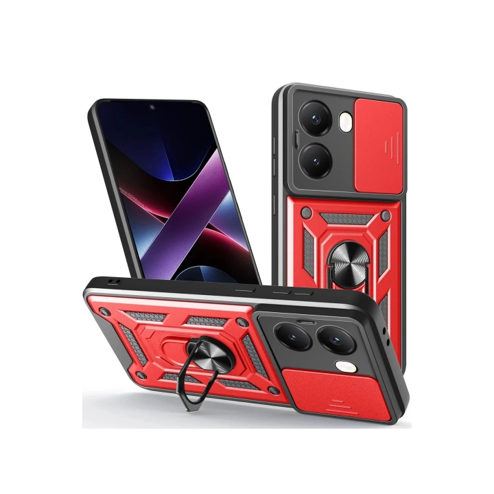 BFS  Xiaomi Poco X7 Pro Kılıf Pars Lens Yüzüklü Silikon - Kırmızı