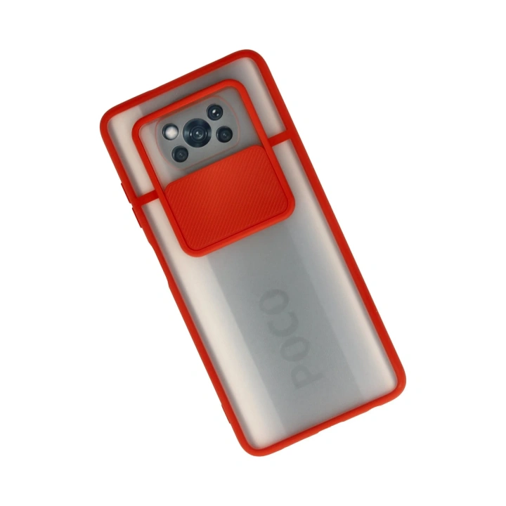 BFS  Xiaomi Pocophone X3 Kılıf Palm Buzlu Kamera Sürgülü Silikon - Kırmızı