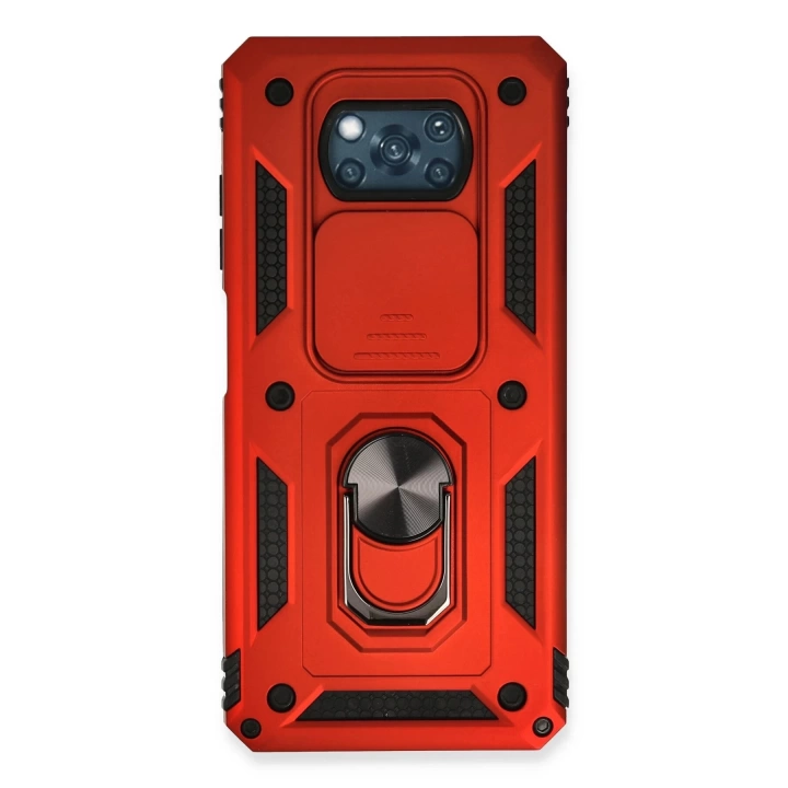 BFS  Xiaomi Pocophone X3 Kılıf Pars Lens Yüzüklü Silikon - Kırmızı