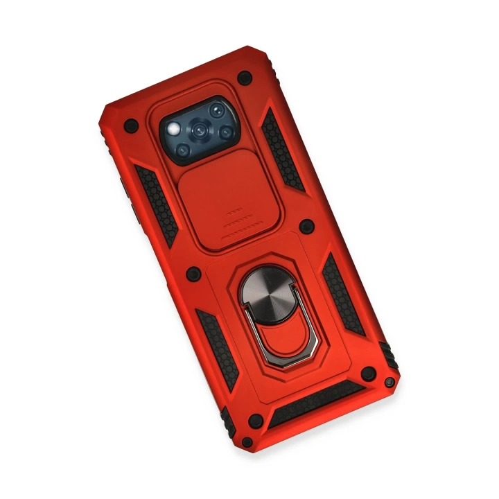 BFS  Xiaomi Pocophone X3 Kılıf Pars Lens Yüzüklü Silikon - Kırmızı