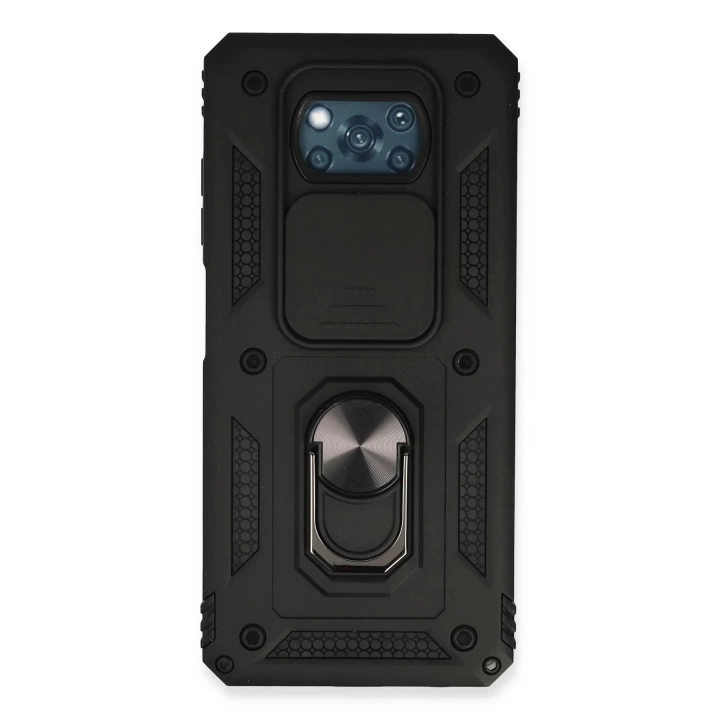 BFS  Xiaomi Pocophone X3 Kılıf Pars Lens Yüzüklü Silikon - Siyah