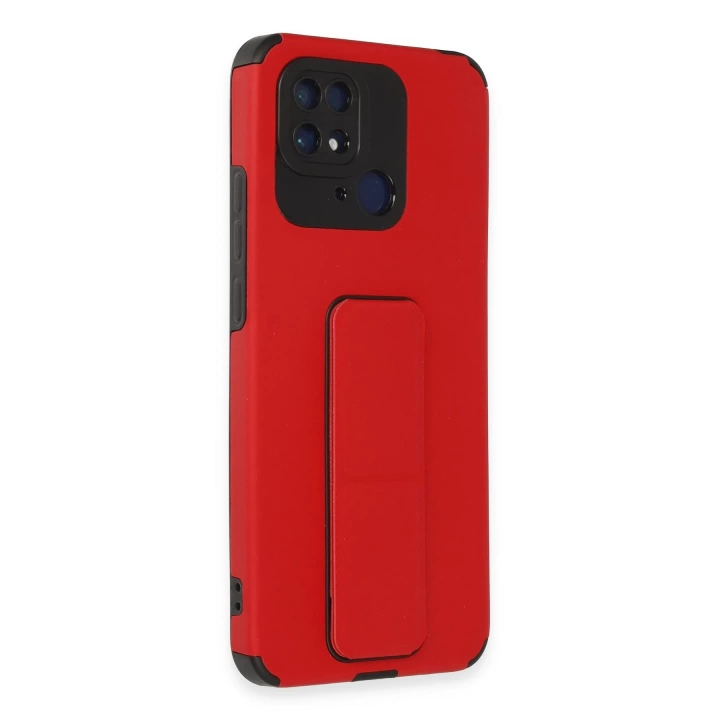 BFS  Xiaomi Redmi 10C Kılıf Mega Standlı Silikon - Kırmızı