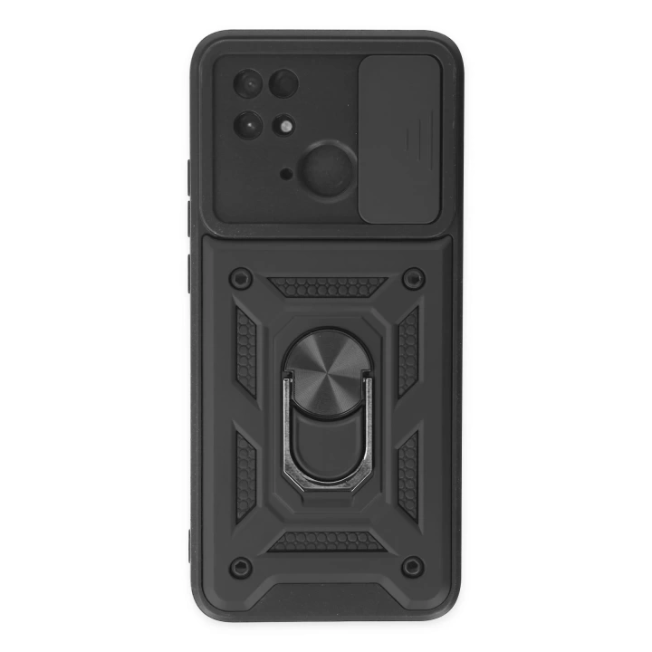 BFS  Xiaomi Redmi 10C Kılıf Pars Lens Yüzüklü Silikon - Siyah