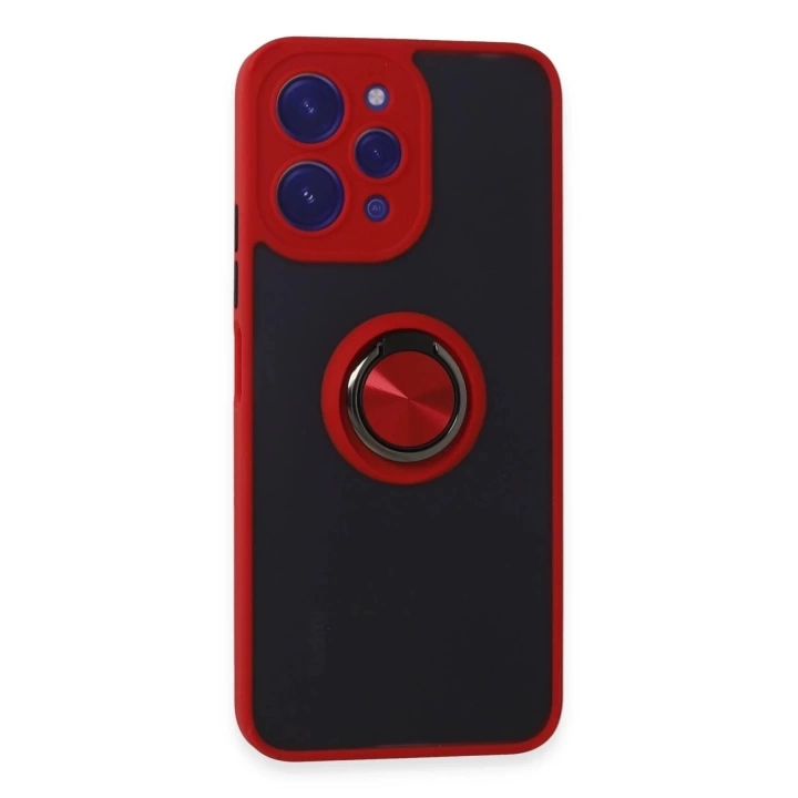 BFS Xiaomi Redmi 12 Kılıf Montreal Yüzüklü Silikon Kapak - Kırmızı