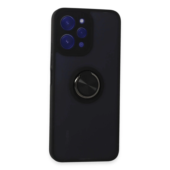 BFS Xiaomi Redmi 12 Kılıf Montreal Yüzüklü Silikon Kapak - Siyah