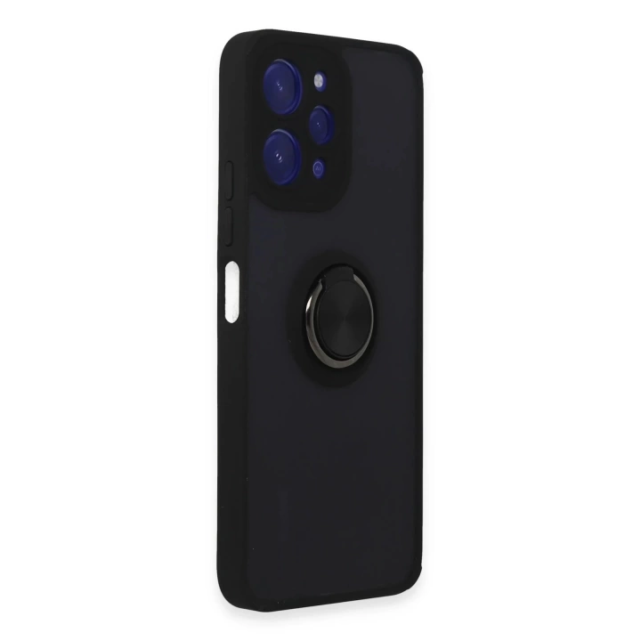 BFS Xiaomi Redmi 12 Kılıf Montreal Yüzüklü Silikon Kapak - Siyah