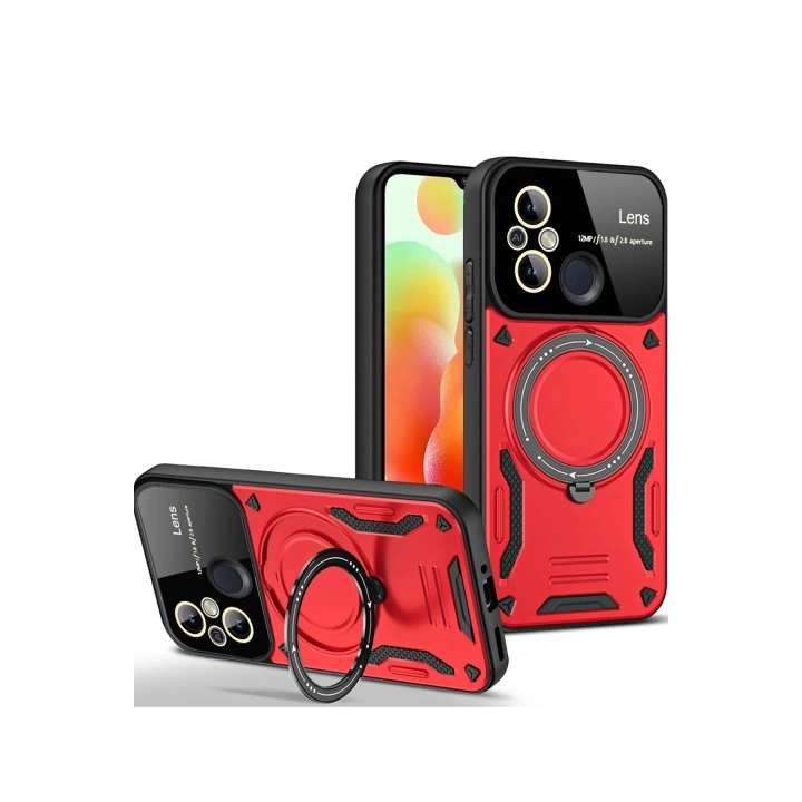 BFS  Xiaomi Redmi 12C Kılıf Joy Lens Standlı Kapak - Kırmızı