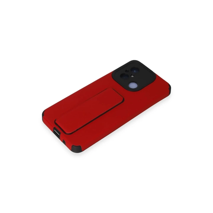 BFS  Xiaomi Redmi 12C Kılıf Mega Standlı Silikon - Kırmızı