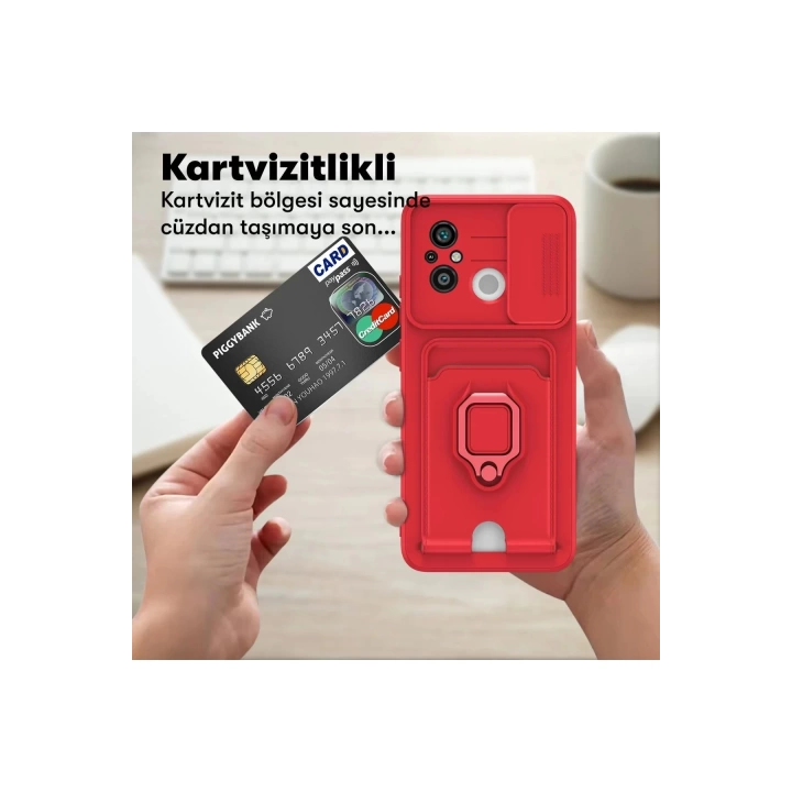 BFS  Xiaomi Redmi 12C Kılıf Zuma Kartvizitli Yüzüklü Silikon - Pembe