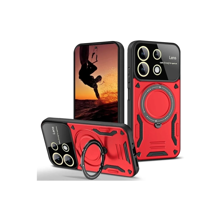 BFS  Xiaomi Redmi 13 4G Kılıf Joy Lens Standlı Kapak - Kırmızı