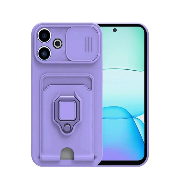 BFS  Xiaomi Redmi 13 4G Kılıf Zuma Kartvizitli Yüzüklü Silikon - Lila