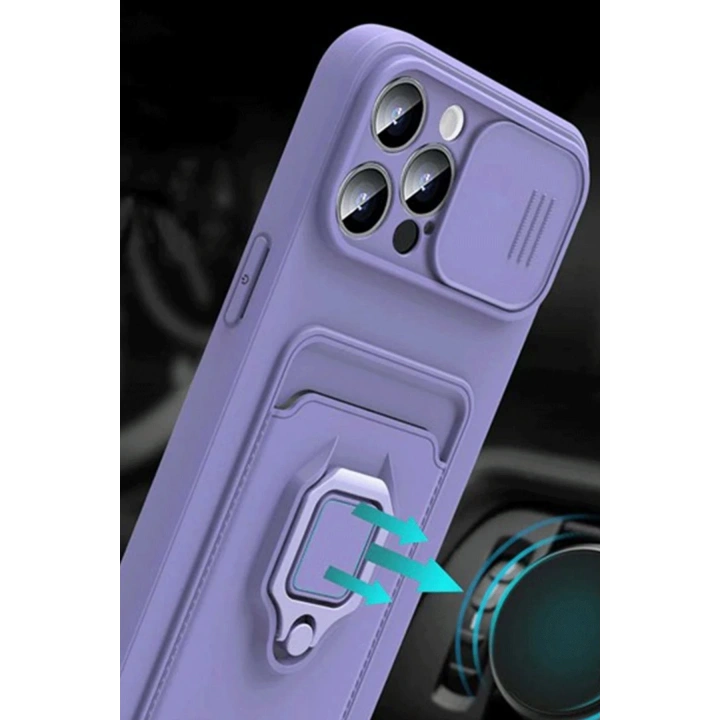 BFS  Xiaomi Redmi 13 4G Kılıf Zuma Kartvizitli Yüzüklü Silikon - Lila