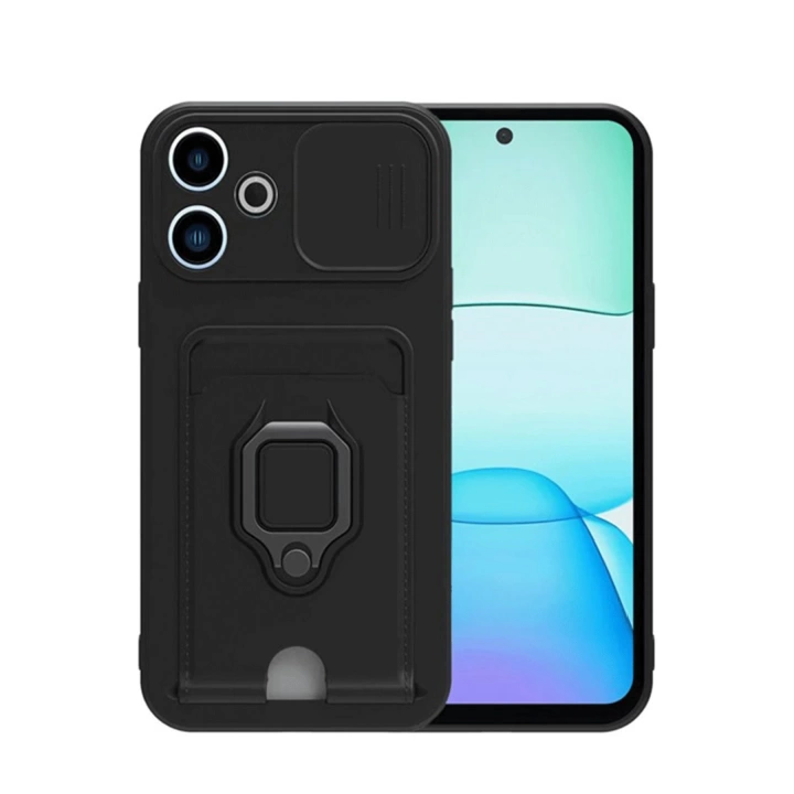 BFS  Xiaomi Redmi 13 4G Kılıf Zuma Kartvizitli Yüzüklü Silikon - Siyah