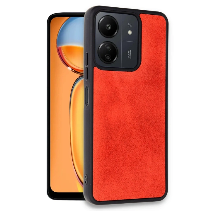 BFS  Xiaomi Redmi 13C Kılıf Aras Deri Kapak - Kırmızı