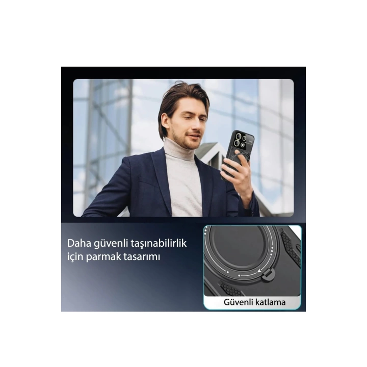 BFS  Xiaomi Redmi 13C Kılıf Joy Lens Standlı Kapak - Siyah