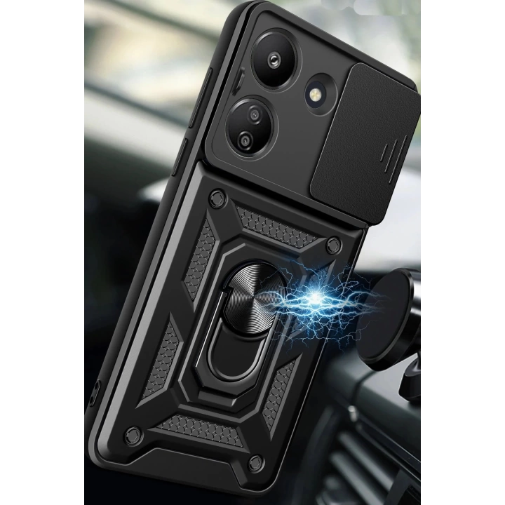BFS  Xiaomi Redmi 13C Kılıf Pars Lens Yüzüklü Silikon - Siyah