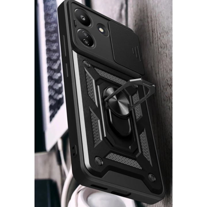 BFS  Xiaomi Redmi 13C Kılıf Pars Lens Yüzüklü Silikon - Siyah