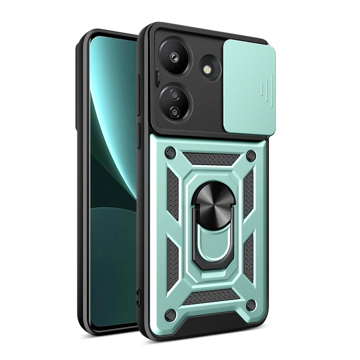 BFS Xiaomi Redmi 13C Kılıf Pars Lens Yüzüklü Silikon - Yeşil