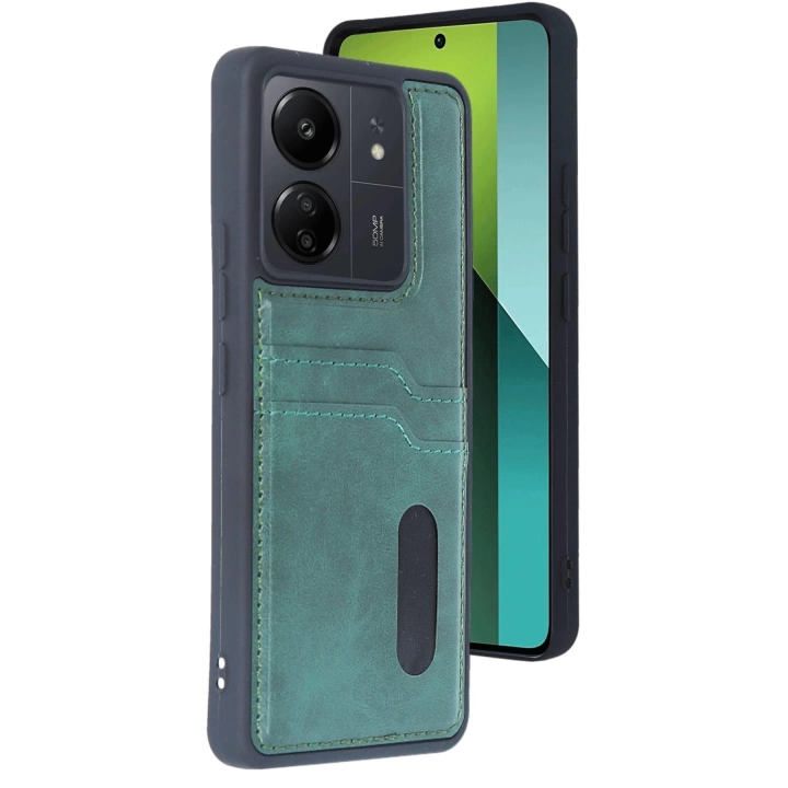 BFS  Xiaomi Redmi 13C Kılıf Sara Kartvizitli Deri Kılıf - Koyu Yeşil
