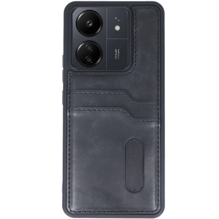 BFS  Xiaomi Redmi 13C Kılıf Sara Kartvizitli Deri Kılıf - Siyah