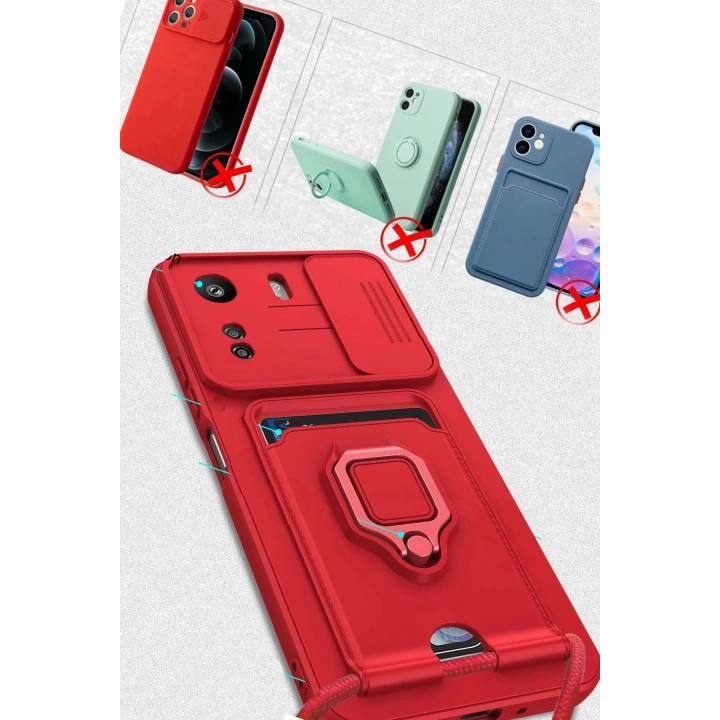 BFS Xiaomi Redmi 13C Kılıf Zuma Kartvizitli Yüzüklü Silikon - Kırmızı