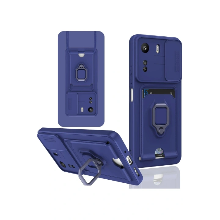 BFS  Xiaomi Redmi 13C Kılıf Zuma Kartvizitli Yüzüklü Silikon - Lacivert