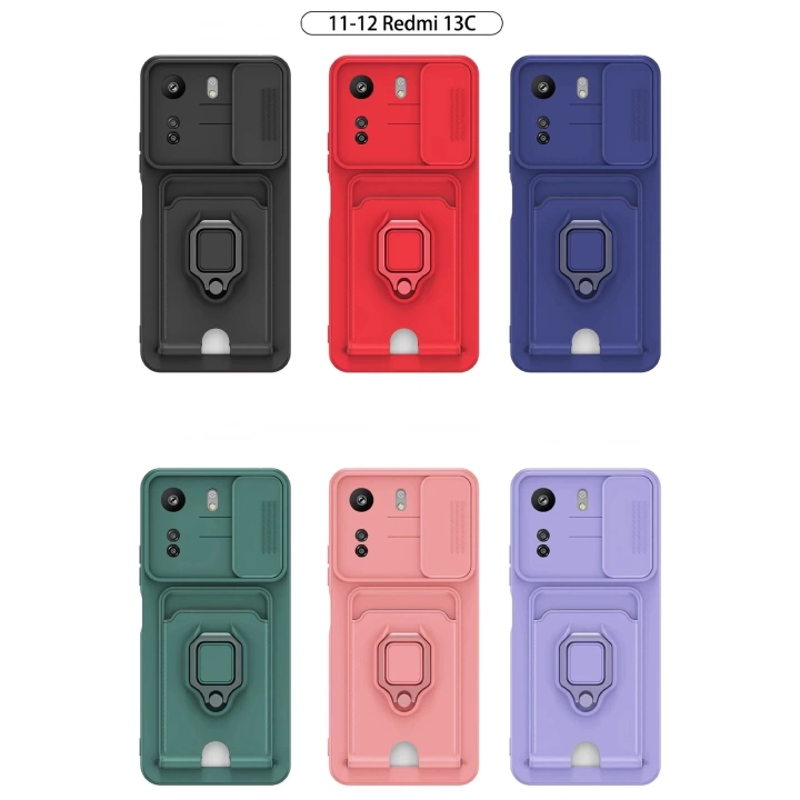 BFS  Xiaomi Redmi 13C Kılıf Zuma Kartvizitli Yüzüklü Silikon - Lila