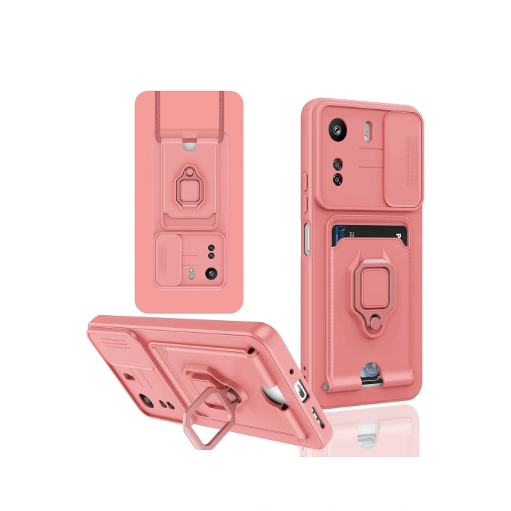 BFS  Xiaomi Redmi 13C Kılıf Zuma Kartvizitli Yüzüklü Silikon - Pembe