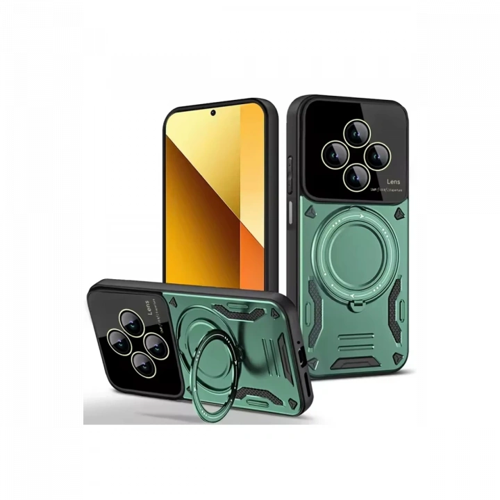 BFS  Xiaomi Redmi 14C Kılıf Joy Lens Standlı Kapak - Koyu Yeşil